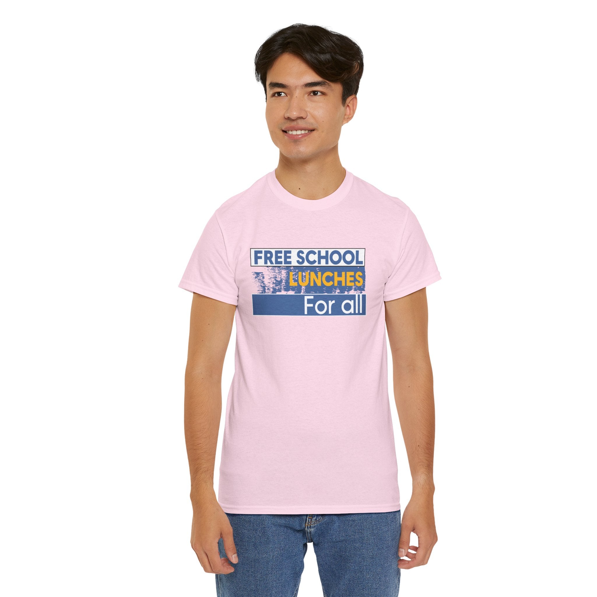 Unisex Medium fabric Cotton Tee - Free School Lunches For All (front) - Nurses Against The Rich Starving The Poor (back) - 5.3 oz/yd² / 180 g/m² - NAH-T-G5000