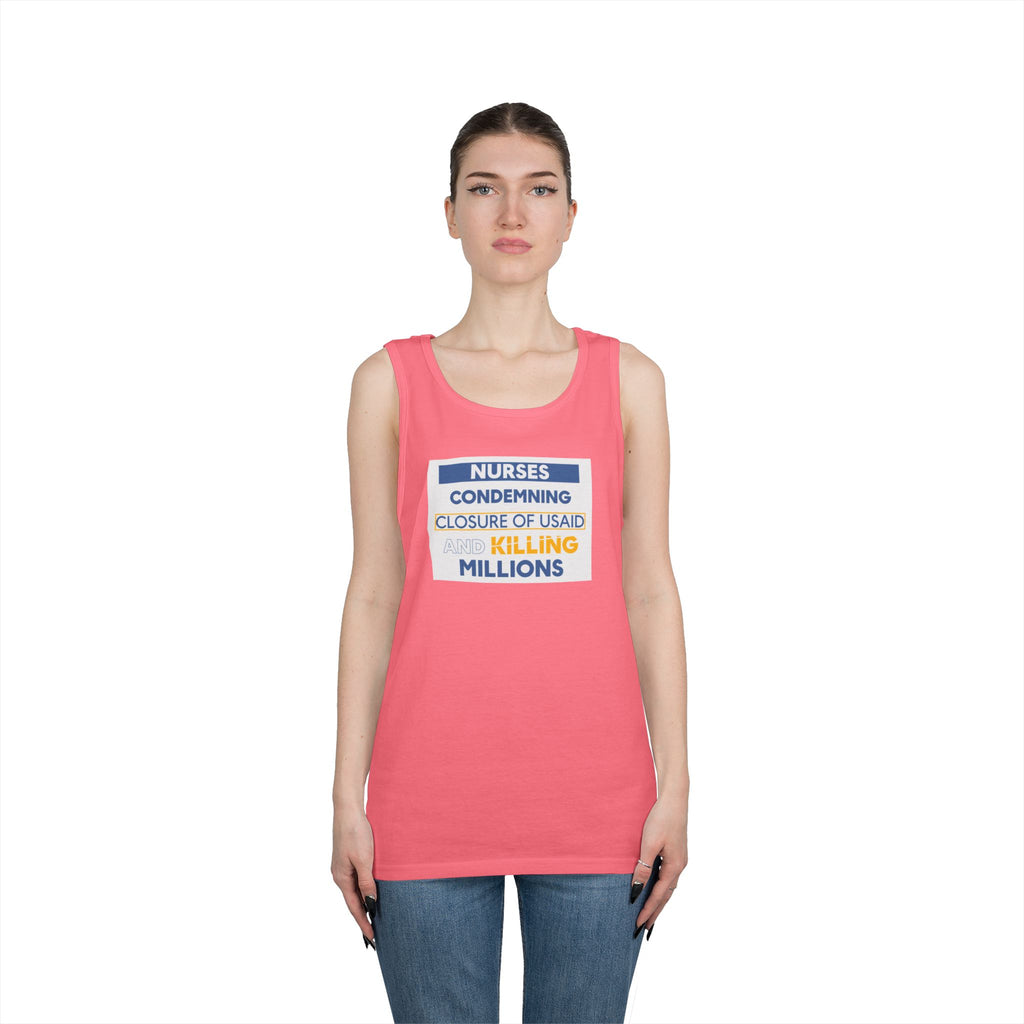 Unisex Medium fabric Cotton Tank Top - Nurses Condemning Closure of USAID (front) - Nurses For NIH CDC FEMA USAID And YOU (back) - 100% cotton - NFG-K-G5200