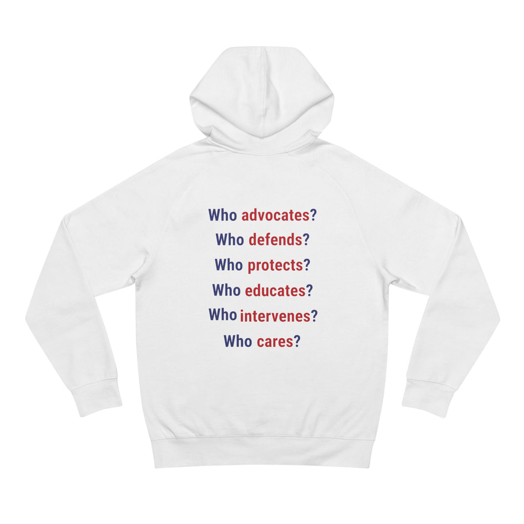 Unisex Mid-weight Hoodie - Save Lives Be A Nurse (front) - Who Advocates? Who Defend? (back) - 80% cotton, 20% Polyester - SLA-H-AC5101