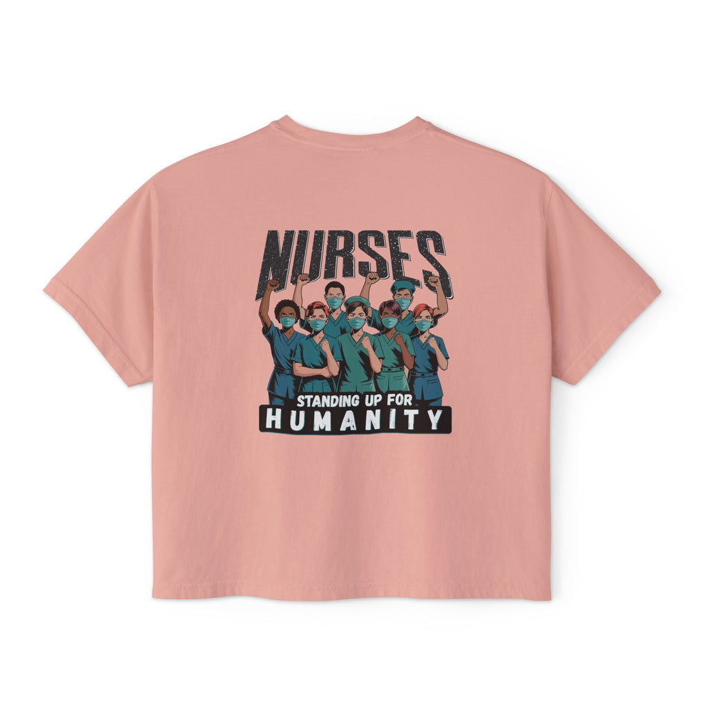 Women's Boxy Heavy fabric Tee - Nurses For Healing The Nation (front) - Nurses Standing Up For Humanity (back) - 100% ring-spun US cotton - NFH-T-CC3023CL