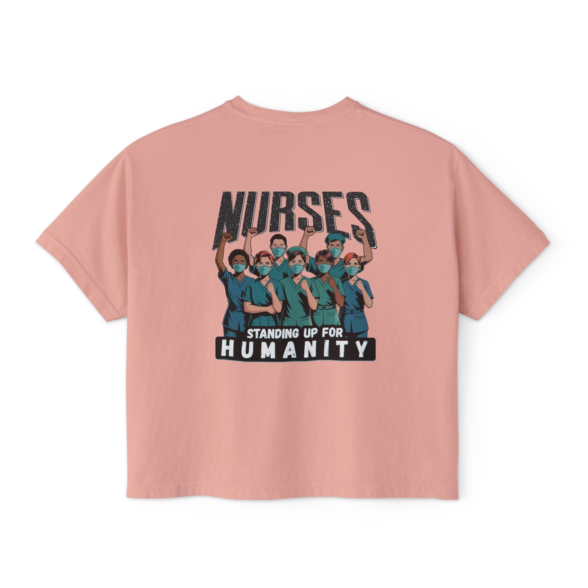 Women's Boxy Heavy fabric Tee - Nurses For Healing The Nation (front) - Nurses Standing Up For Humanity (back) - 100% ring-spun US cotton - NFH-T-CC3023CL
