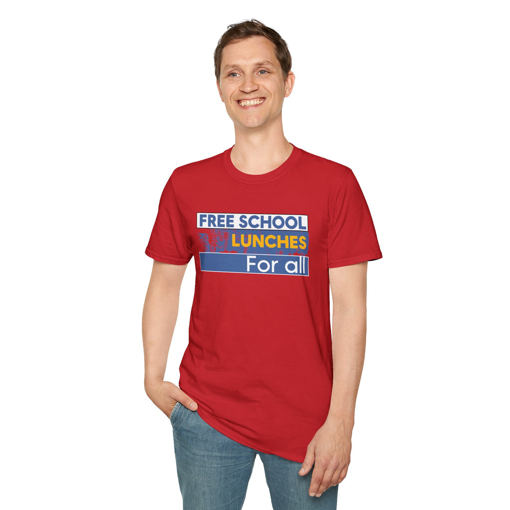 Unisex Lightweight fabric T-Shirt - Free School Lunches For All (front) - Nurses Against The Rich Starving The Poor (back) - 100% ring-spun cotton - NAH-T-G64000