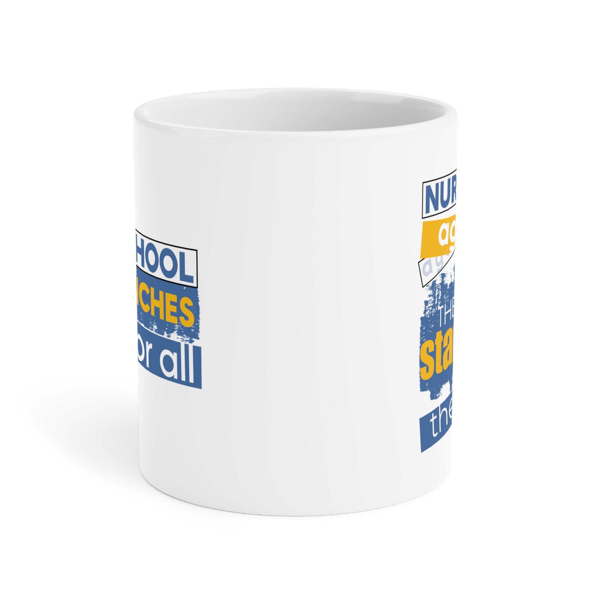 Unisex Ceramic Mug - Free School Lunches For All (right) - Nurses Against The Rich Starving The Poor (left) - Durable white Ceramic - NAH-CM-ORCA