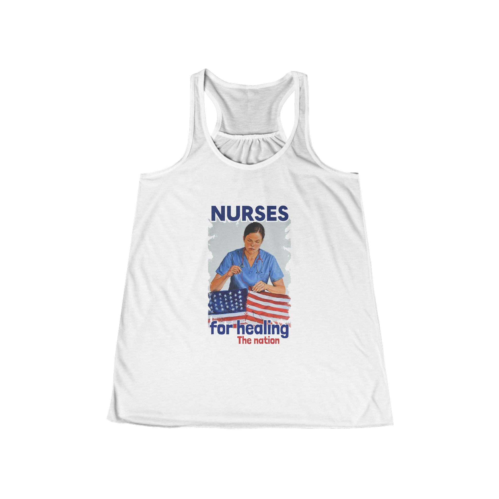 Women's Flowy Extra Light fabric Racerback Tank - Nurses For Healing The Nation (front) - Nurses Standing Up For Humanity (back) - 65% Polyester 35% Viscose - NFH-F-BC8800