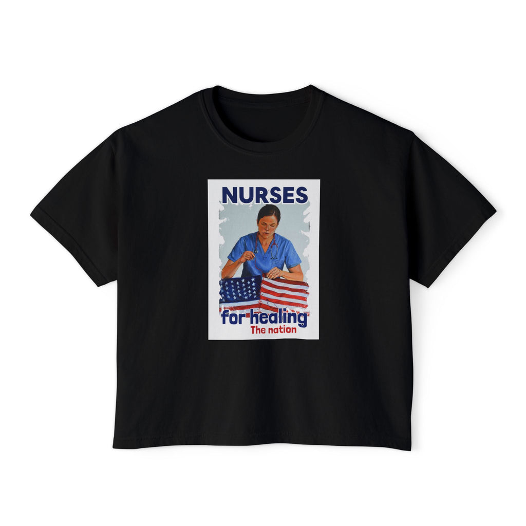 Women's Boxy Heavy fabric Tee - Nurses For Healing The Nation (front) - Nurses Standing Up For Humanity (back) - 100% ring-spun US cotton - NFH-T-CC3023CL