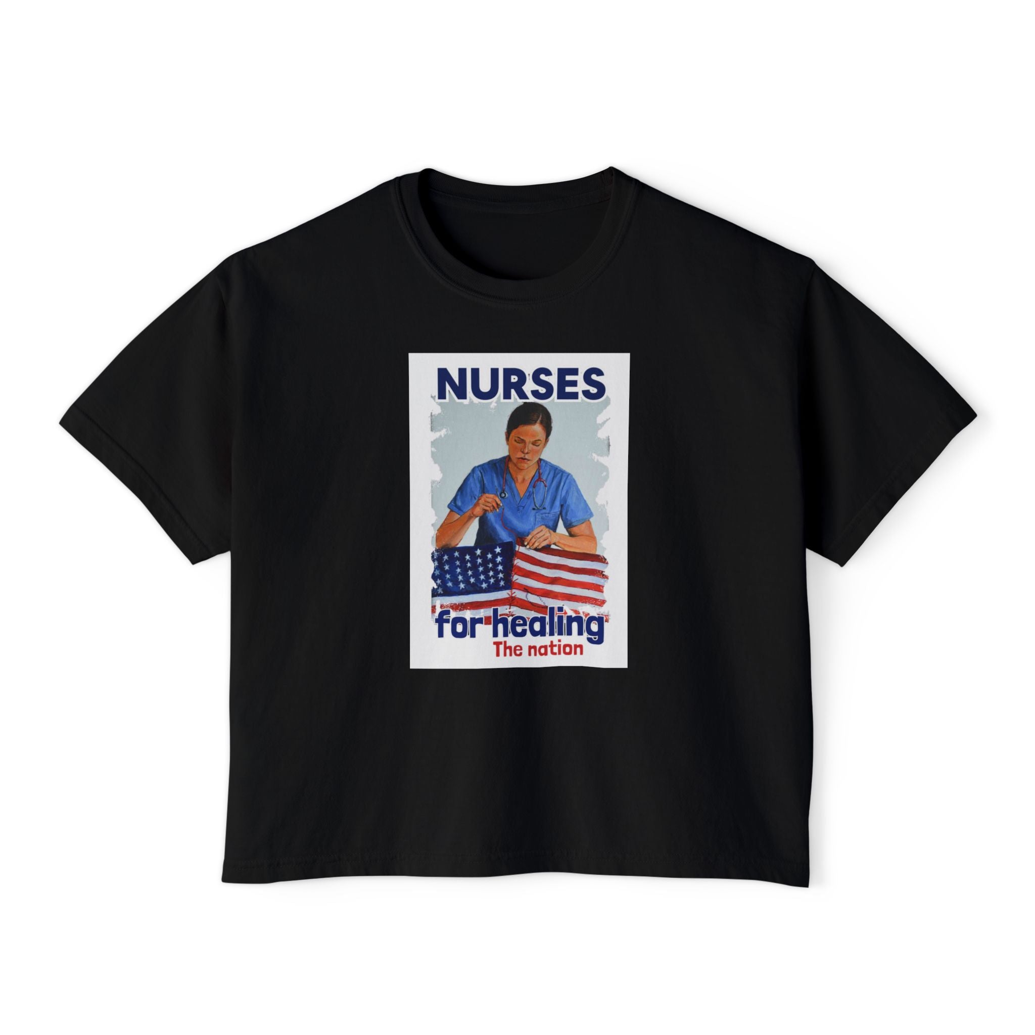 Women's Boxy Heavy fabric Tee - Nurses For Healing The Nation (front) - Nurses Standing Up For Humanity (back) - 100% ring-spun US cotton - NFH-T-CC3023CL