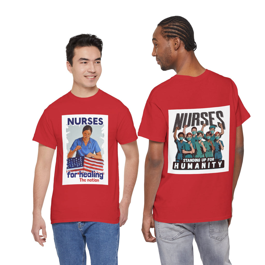 Unisex Medium fabric Cotton Tee - Nurses For Healing The Nation (front) - Nurses Standing Up For Humanity (back) - 100% cotton - NFH-T-G5000