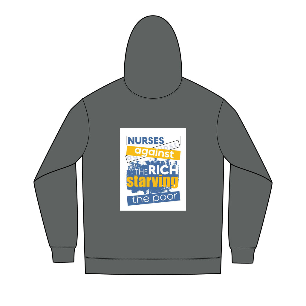Men's Medium-heavy fabric Full-Zip Hoodie - Free School Lunches For All (front) - Nurses Against The Rich Starving The Poor (back) - 60% recycled cotton, 40% recycled polyester - NAH-Z-DT8102