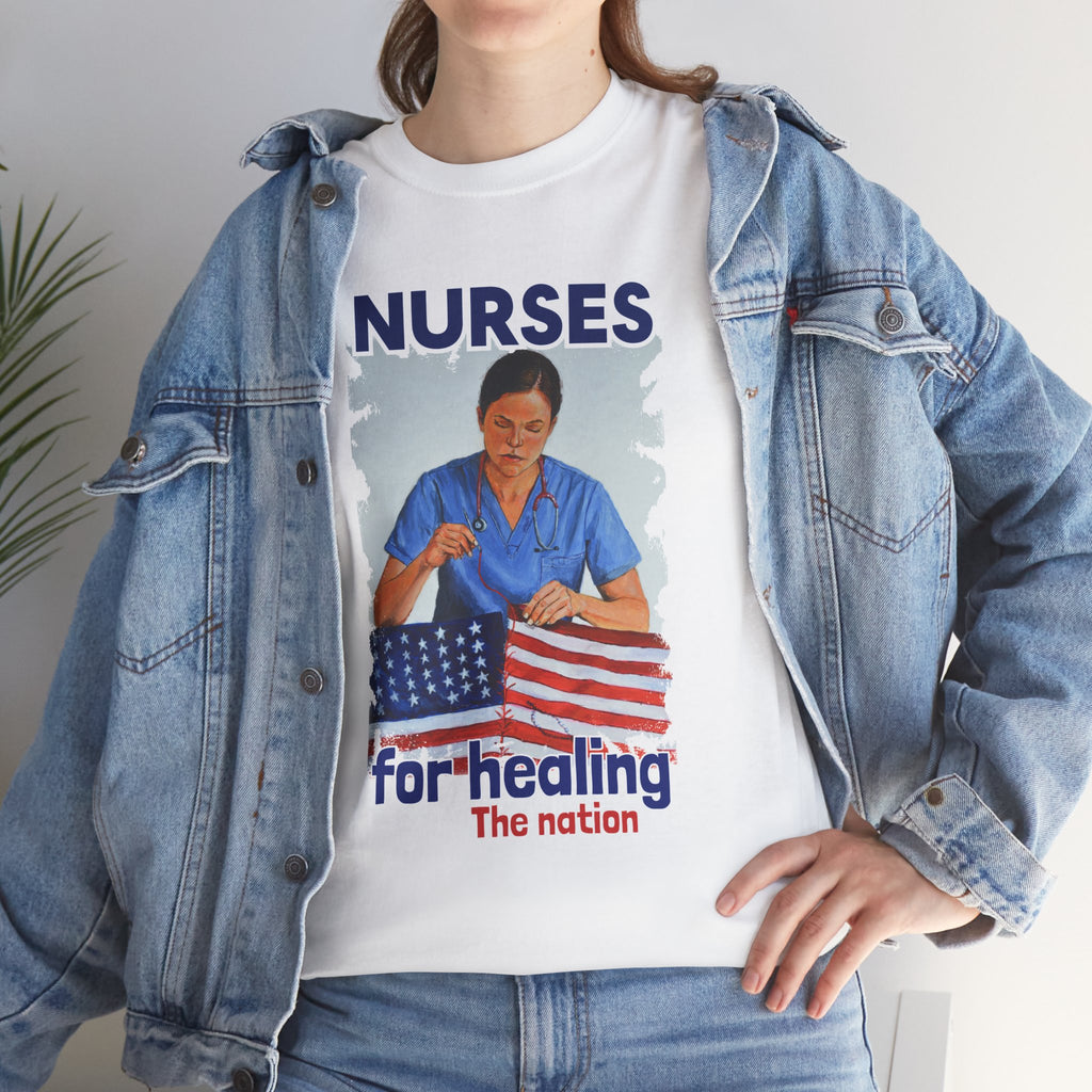 Unisex Medium fabric Cotton Tee - Nurses For Healing The Nation (front) - Nurses Standing Up For Humanity (back) - 100% cotton - NFH-T-G5000