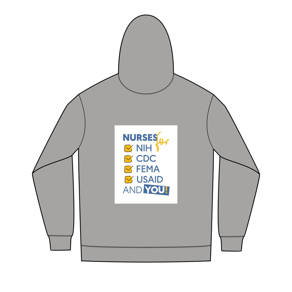 Men's Medium-heavy fabric Full-Zip Hoodie - Nurses Condemning Closure of USAID (front) - Nurses For NIH, CDC, FEMA, USAID And YOU (back) - Medium-heavy fabric - NFG-Z-DT8102