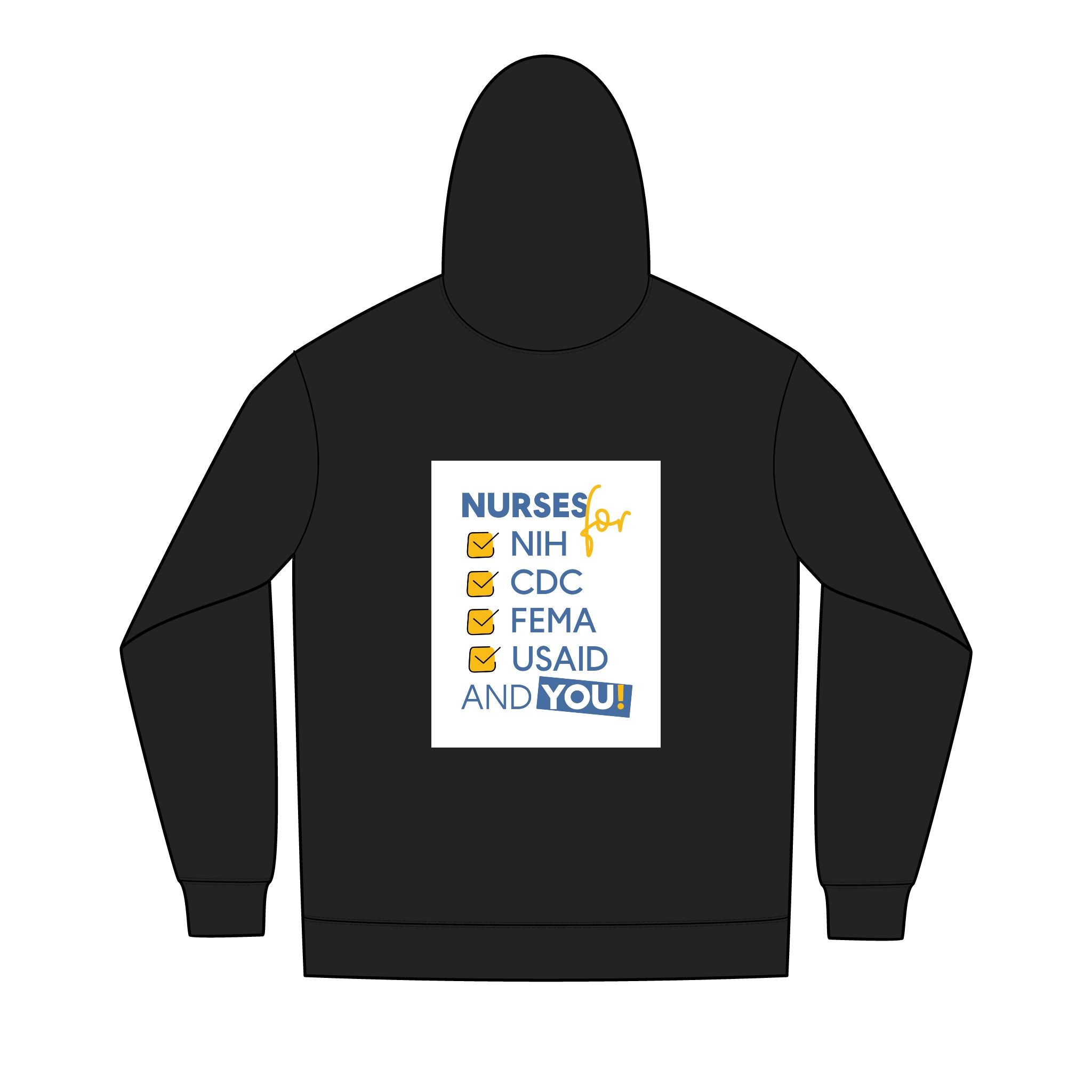 Men's Medium-heavy fabric Full-Zip Hoodie - Nurses Condemning Closure of USAID (front) - Nurses For NIH, CDC, FEMA, USAID, and YOU (back) - 60% recycled cotton, 40% recycled polyester - NFG-Z-DT8102