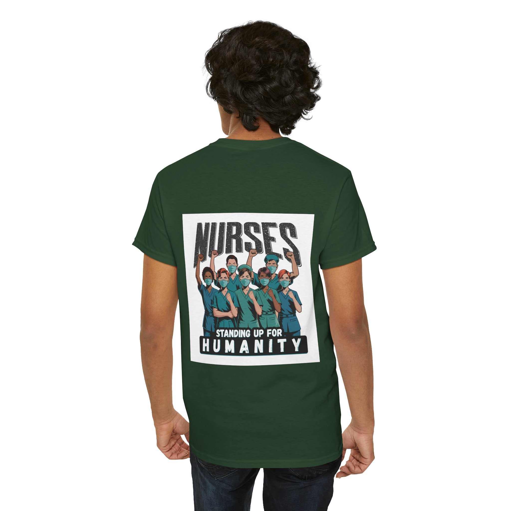 Unisex Medium fabric Cotton Tee - Nurses For Healing The Nation (front) - Nurses Standing Up For Humanity (back) - 100% cotton - NFH-T-G5000