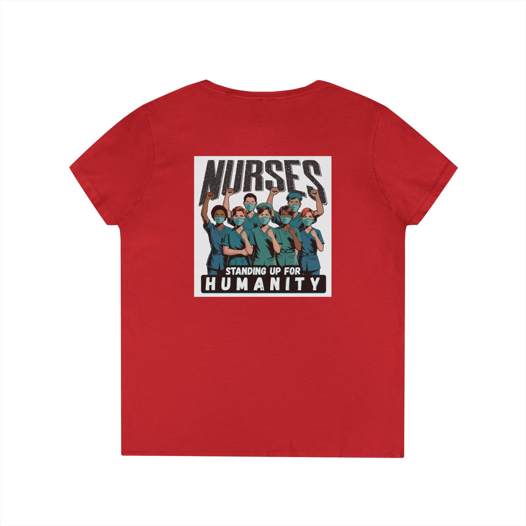 Women's Medium fabric V-Neck T-Shirt - Nurses For Healing The Nation (front) - Nurses Standing Up For Humanity (back) - 100% cotton - NFH-V-G5V00L