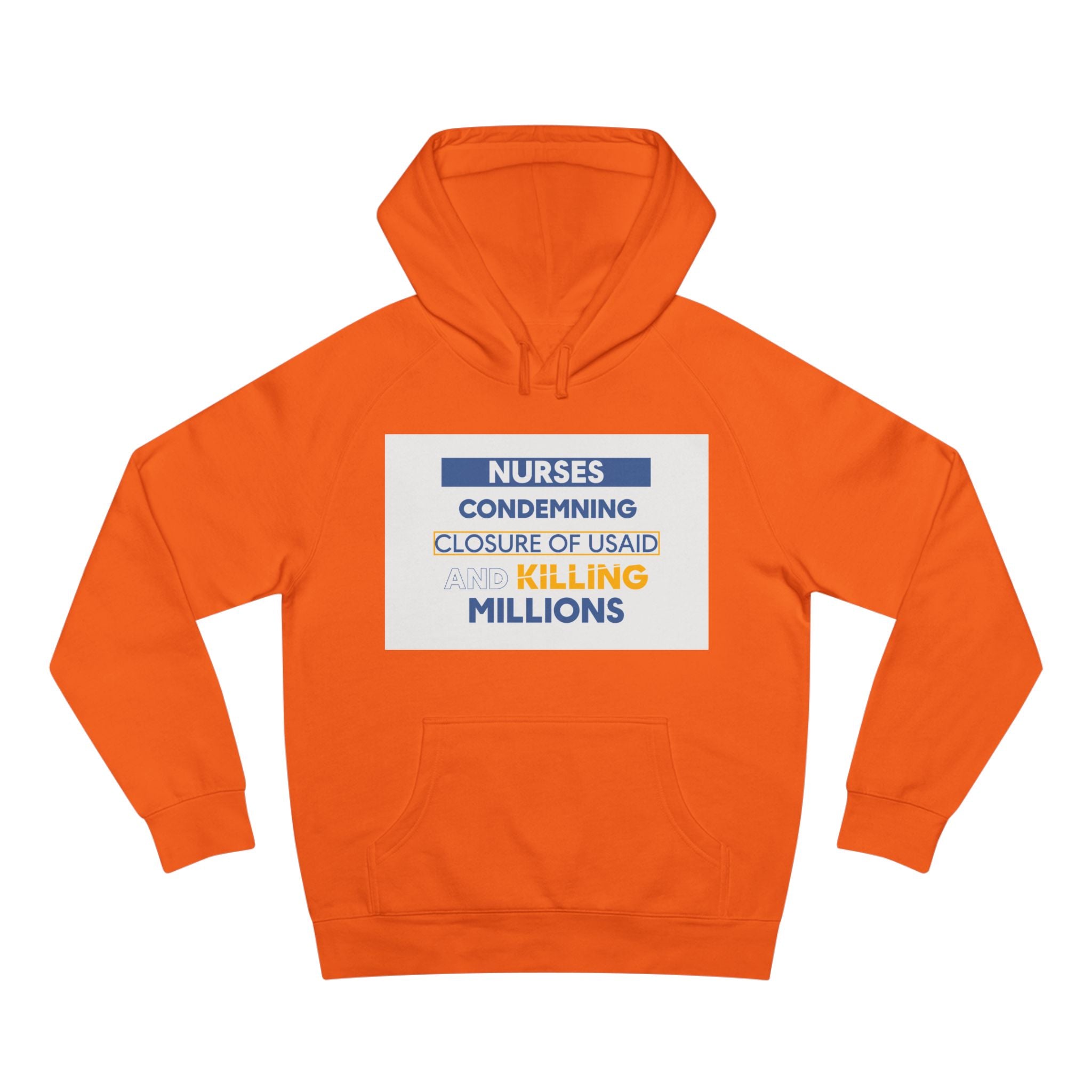 Unisex Mid-weight Hoodie - Nurses Condemning Closure of USAID (front) - Nurses For NIH CDC FEMA USAID And YOU (back) - 80% cotton, 20% Polyester - NFG-H-AC5101