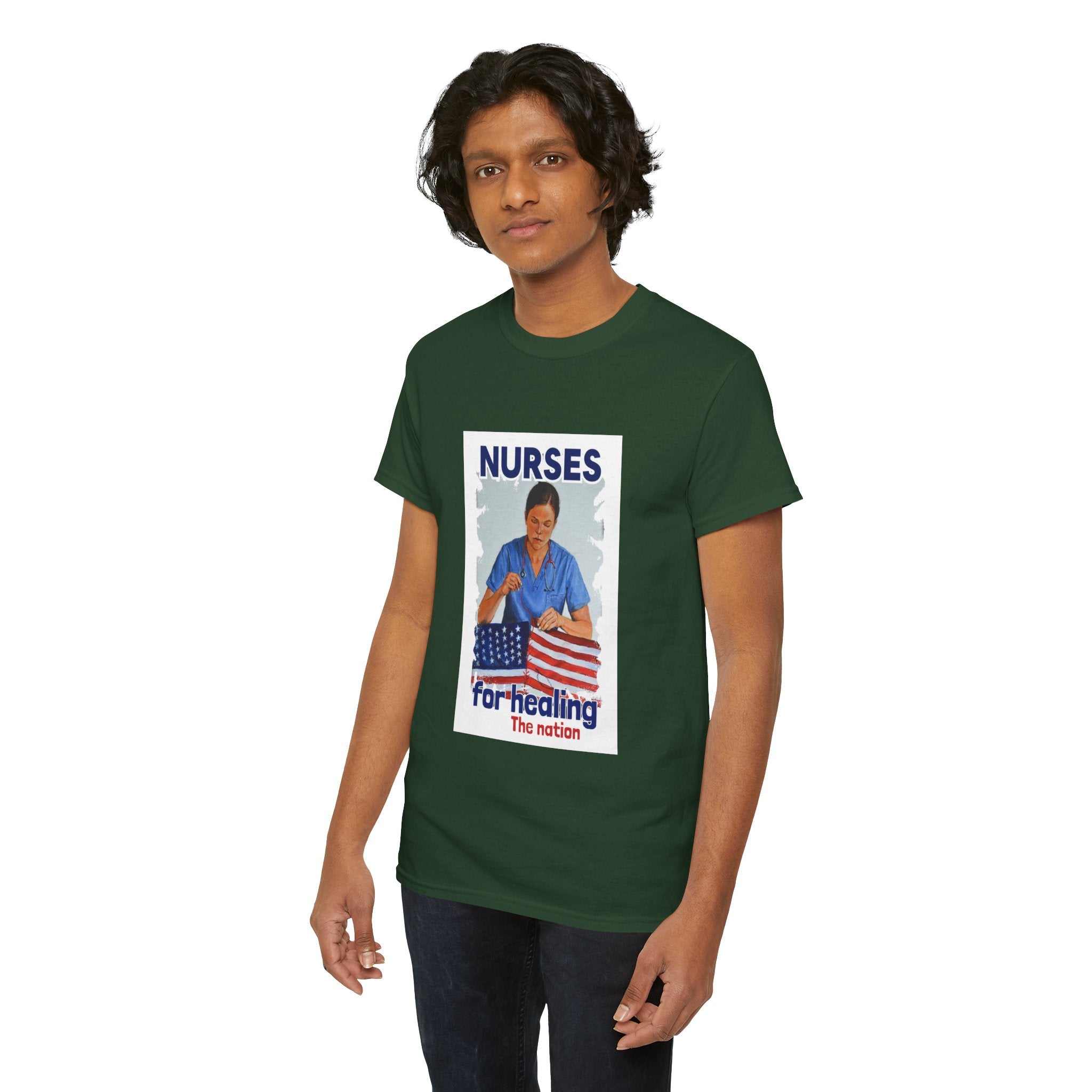 Unisex Medium fabric Cotton Tee - Nurses For Healing The Nation (front) - Nurses Standing Up For Humanity (back) - 100% cotton - NFH-T-G5000