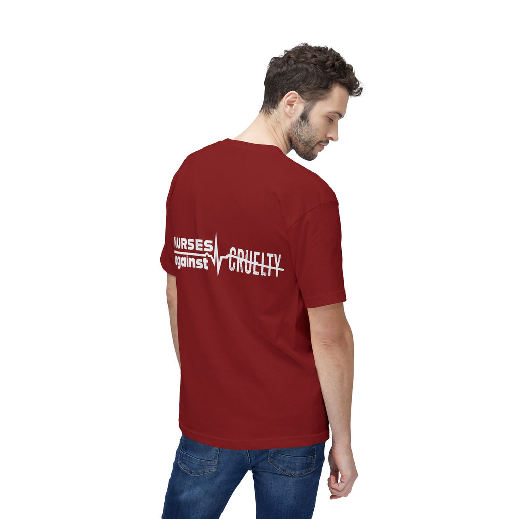Unisex Midweight T-shirt, Nurses Against Fascism (front) - Nurses Against Cruelty (back) - 100% Polyster - NAF-T-BS5040