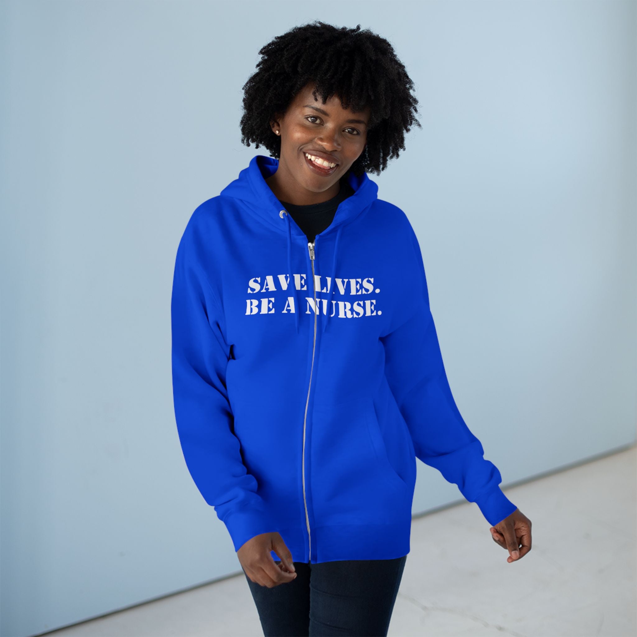 Men's District® Medium-heavy fabric Full-Zip Hoodie - Save Lives Be A Nurse (front) - Not Your Mom (back) - 60% recycled cotton, 40% recycled polyester -Lane Seven LS14003