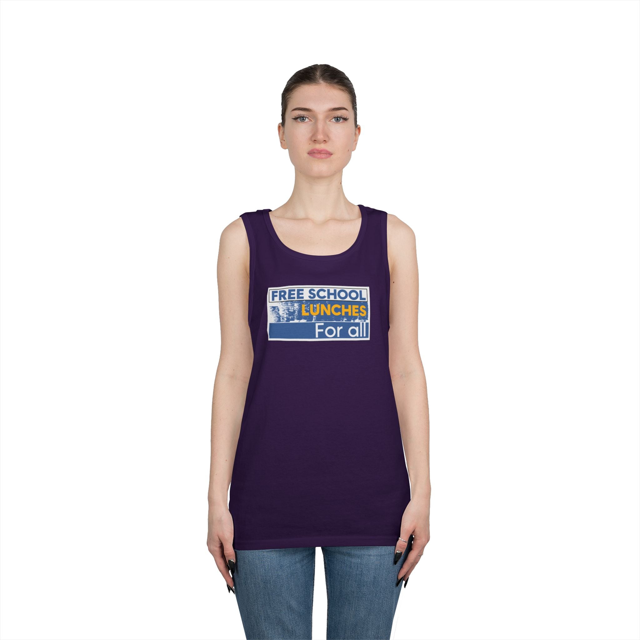Unisex Medium fabric Cotton Tank Top - Free School Lunches For All (front) - Nurses Against The Rich Starving The Poor (back) - 100% cotton - NAH-K-G5200