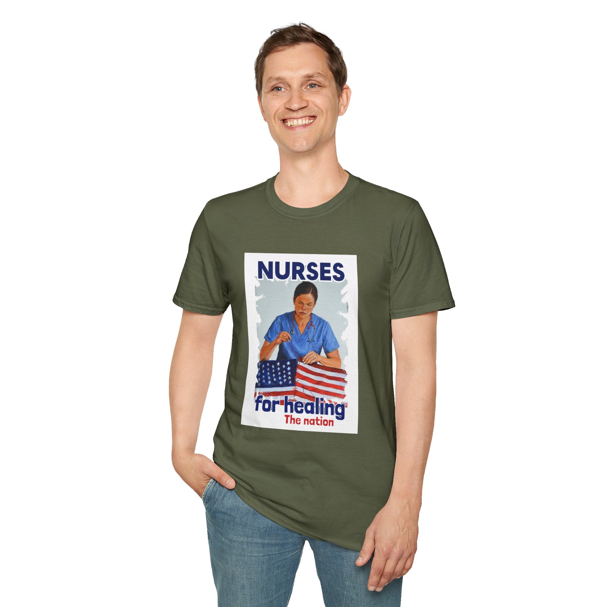 Unisex Lightweight fabric T-Shirt - Nurses For Healing The Nation (front) - Nurses Standing Up For Humanity (back) - 100% ring-spun cotton - NFH-T-G64000