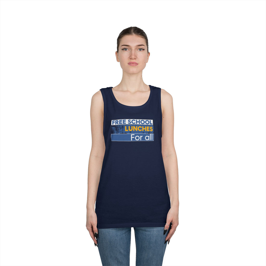 Unisex Medium fabric Cotton Tank Top - Free School Lunches For All (front) - Nurses Against The Rich Starving The Poor (back) - 100% cotton - NAH-K-G5200