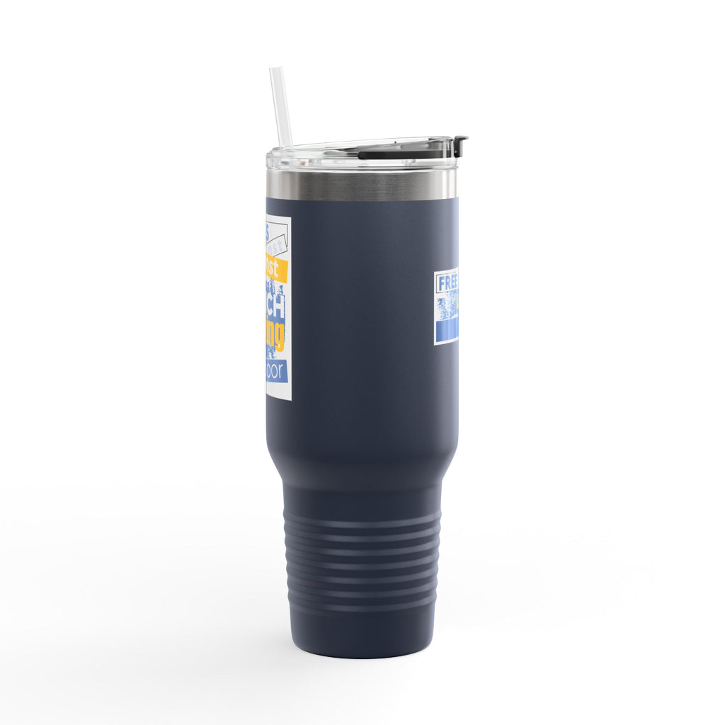 Travel Mug - Free School Lunches For All (front) - Nurses Against The Rich Starving The Poor (back) - 100% stainless steel (body) - NAH-TM-40oz