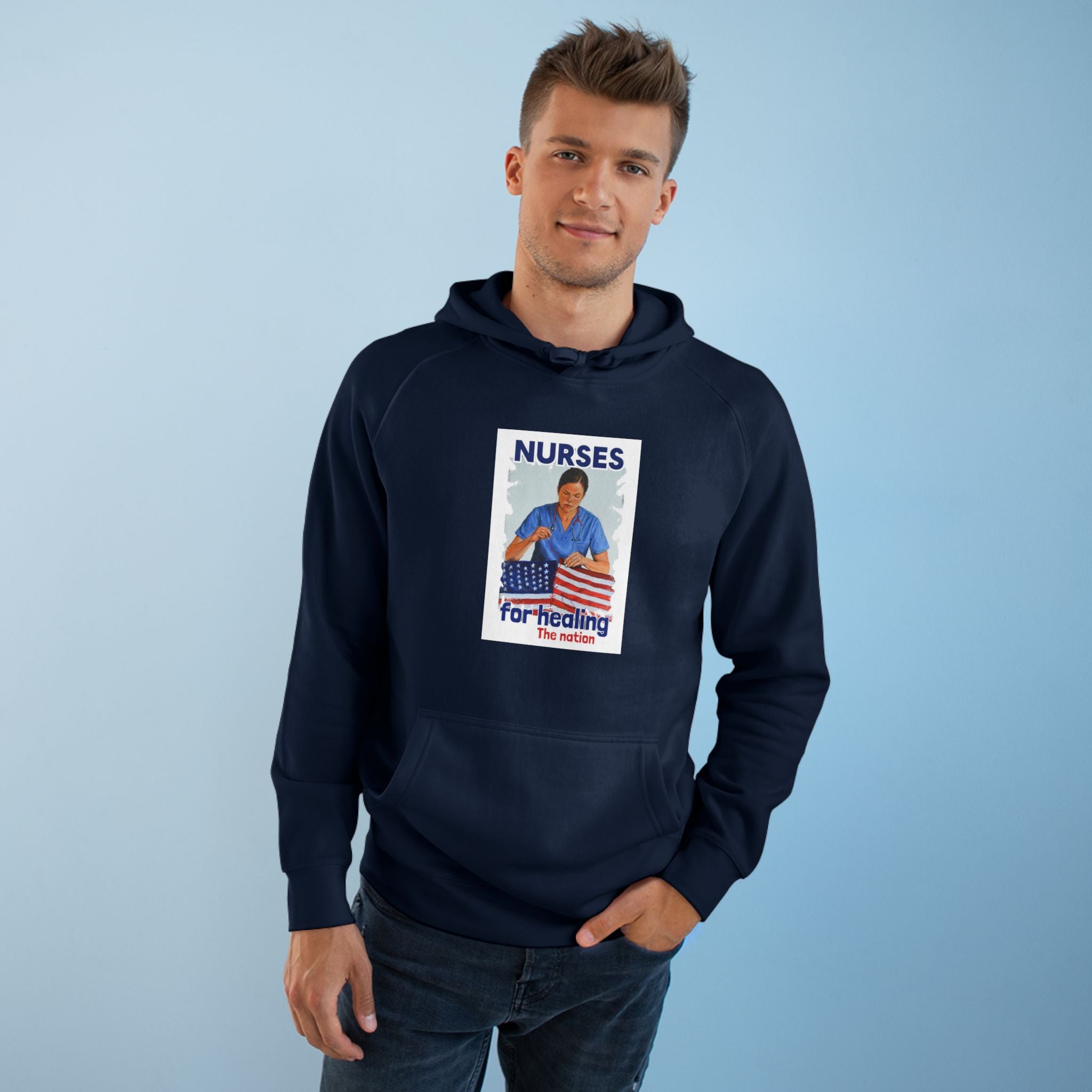 Unisex Mid-weight Hoodie - Nurses For Healing The Nation (front) - Nurses Standing Up For Humanity (back) - 80% cotton, 20% Polyester - NFH-H-AC5101