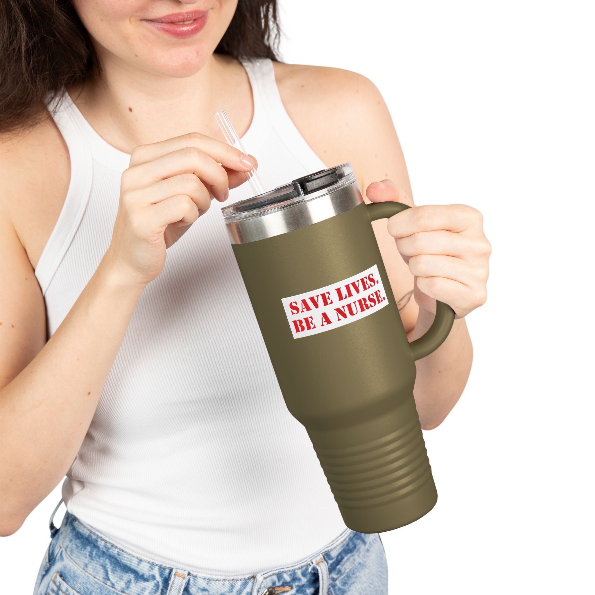 Travel Mug - Save Lives Be A Nurse (front) - Not Your Mom (back) - 100% stainless steel (body) - SLM-TM-40oz