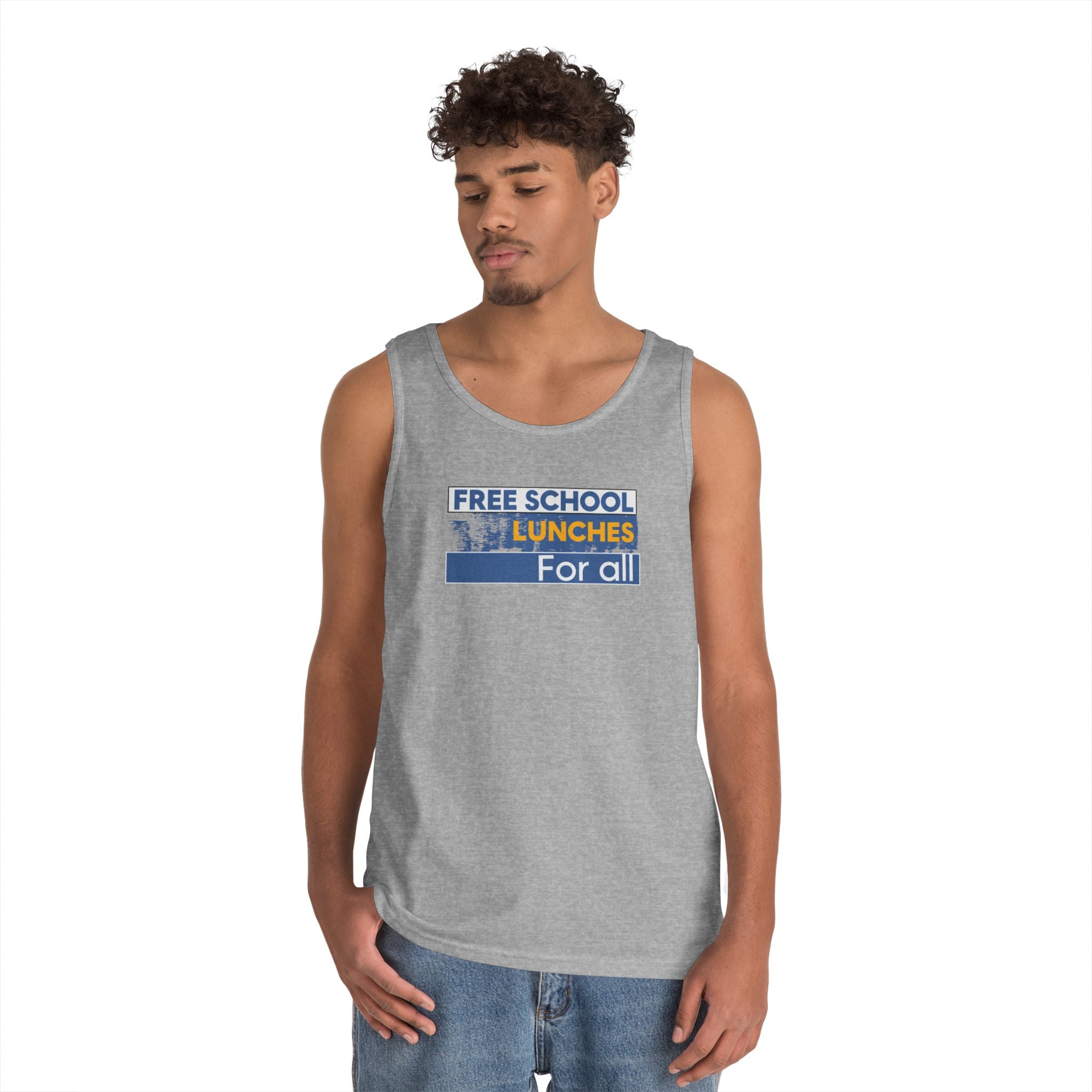 Unisex Medium fabric Cotton Tank Top - Free School Lunches For All (front) - Nurses Against The Rich Starving The Poor (back) - 100% cotton - NAH-K-G5200