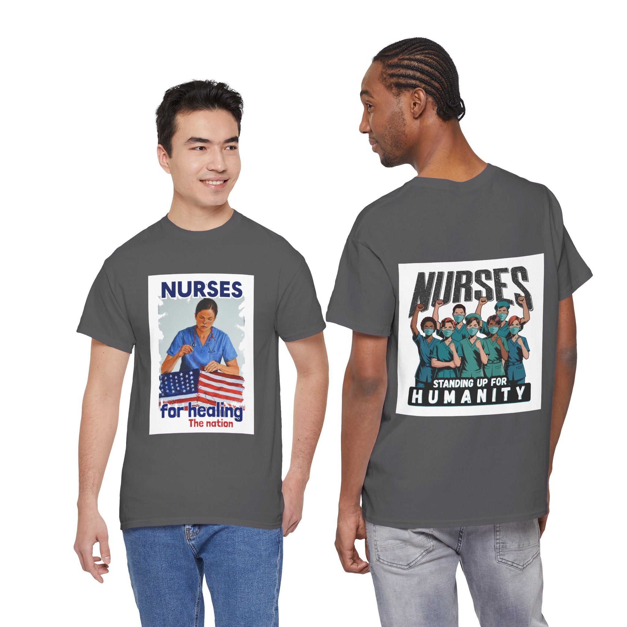 Unisex Medium fabric Cotton Tee - Nurses For Healing The Nation (front) - Nurses Standing Up For Humanity (back) - 100% cotton - NFH-T-G5000