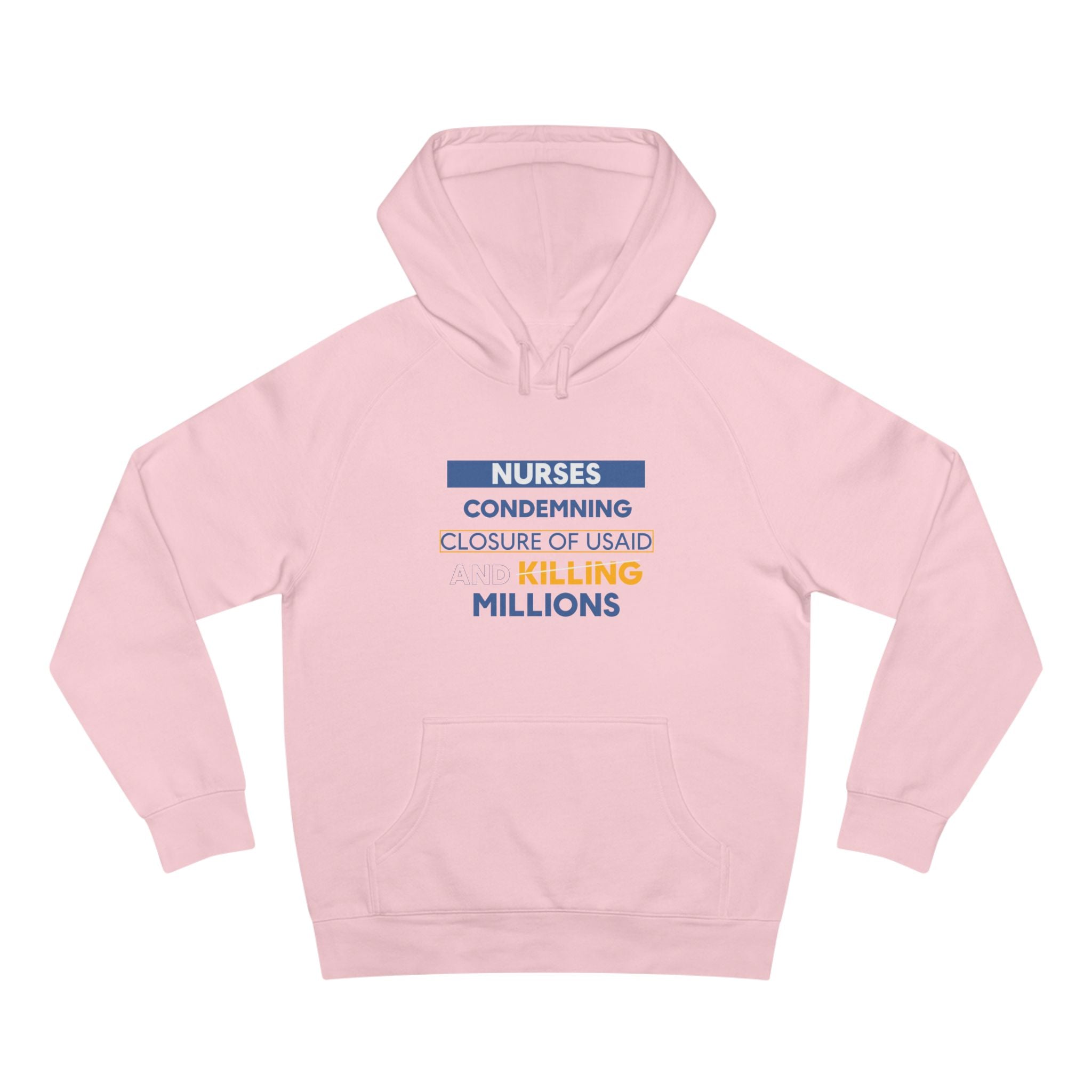 Unisex Mid-weight Hoodie - Nurses Condemning Closure of USAID (front) - Nurses For NIH CDC FEMA USAID And YOU (back) - 80% cotton, 20% Polyester - NFG-H-AC5101
