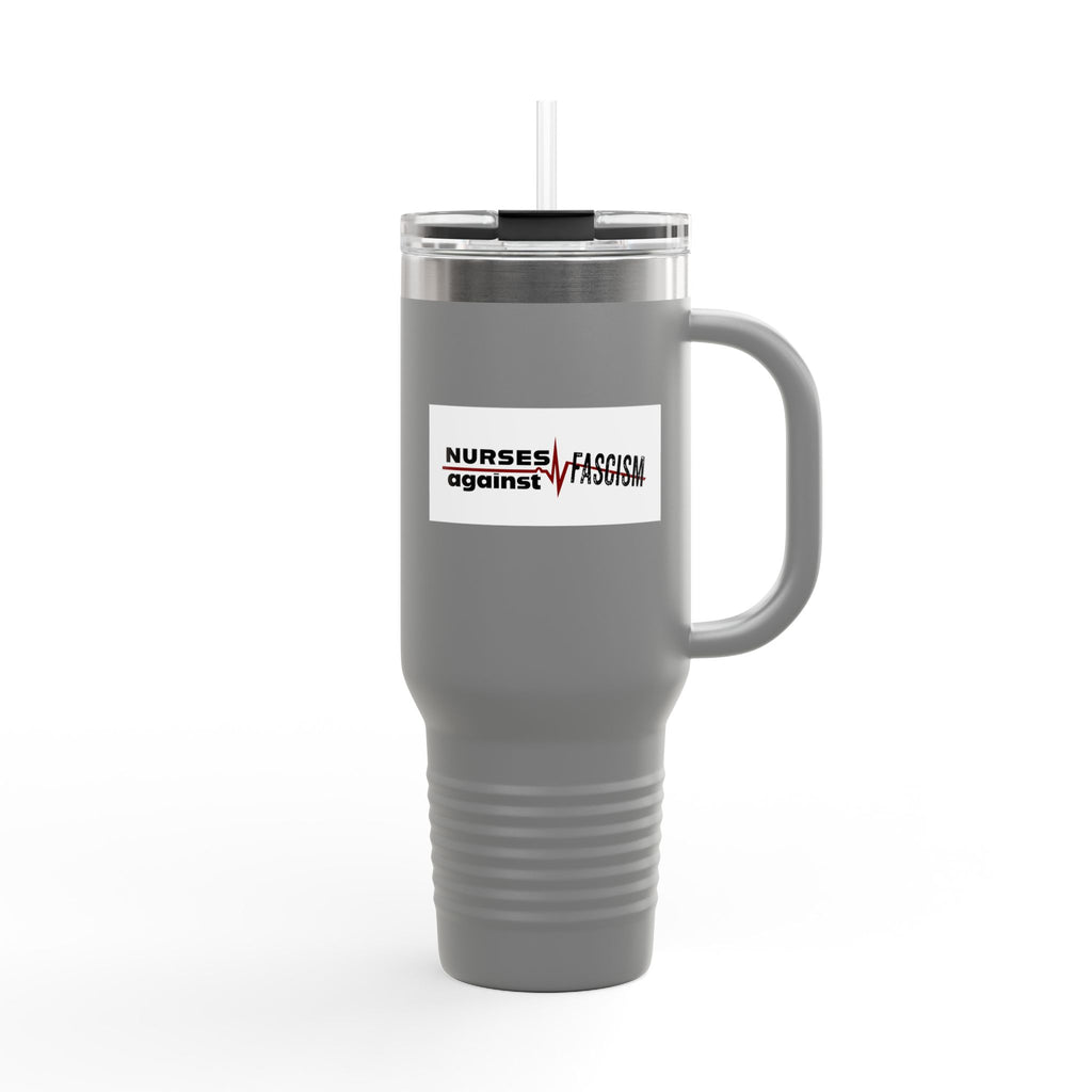 Travel Mug - Nurses Against Fascism (right) - Nurses Against Cruelty (left) - 100% stainless steel (body) - NAF-TM-40oz