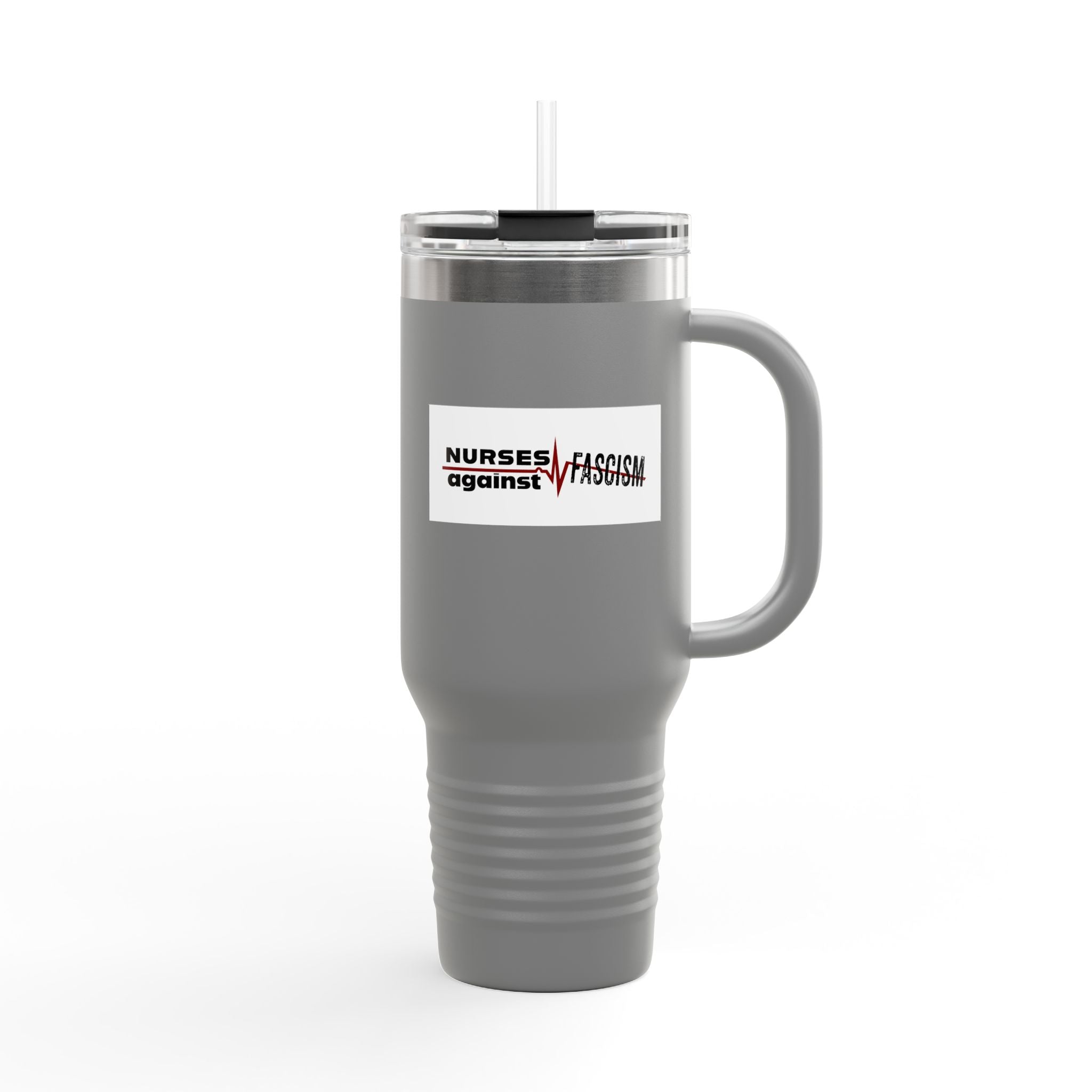 Travel Mug - Nurses Against Fascism (right) - Nurses Against Cruelty (left) - 100% stainless steel (body) - NAF-TM-40oz