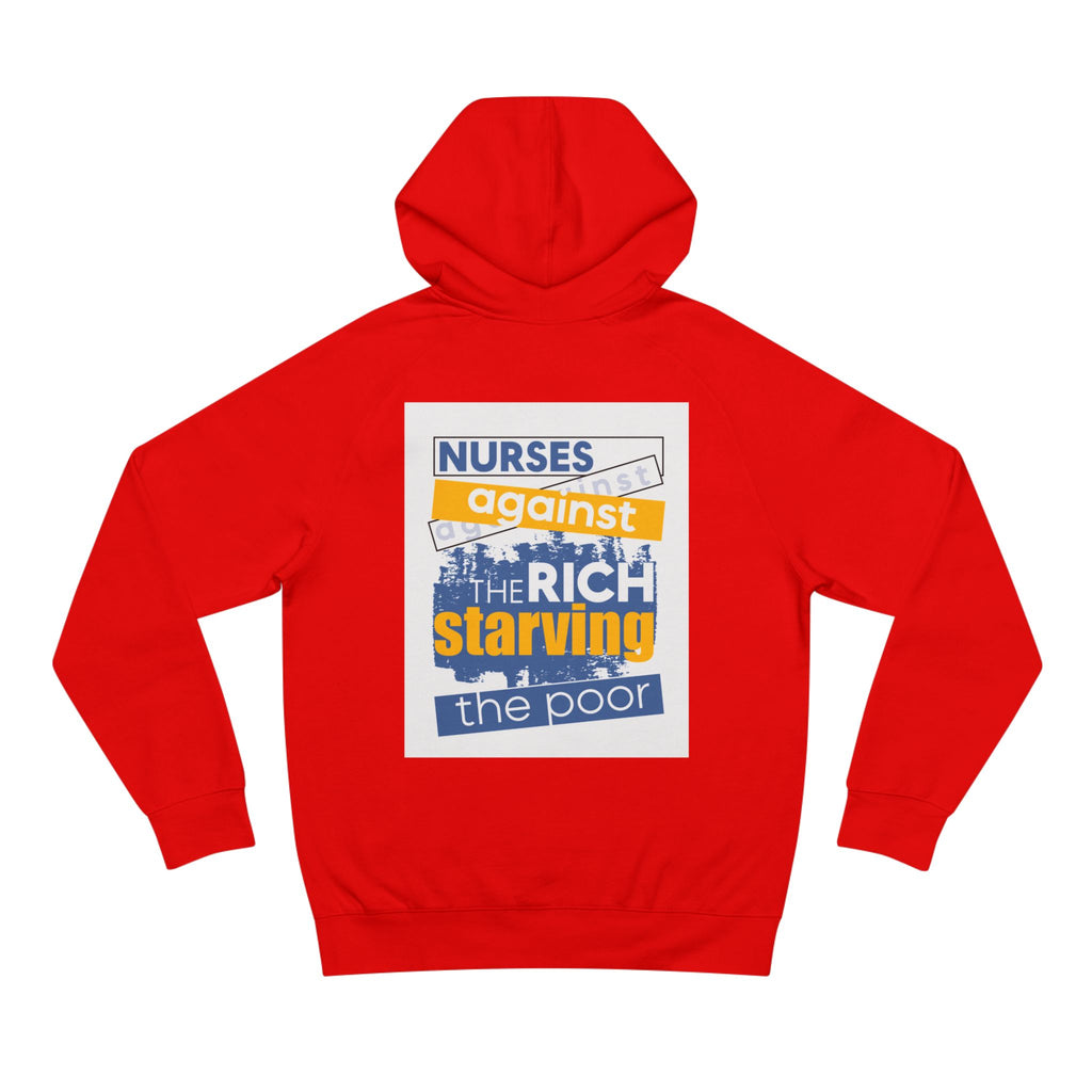 Unisex Mid-weight Hoodie - Free School Lunches For All (front) - Nurses Against The Rich Starving The Poor (back) - 80% cotton, 20% Polyester - NAH-H-AC5101
