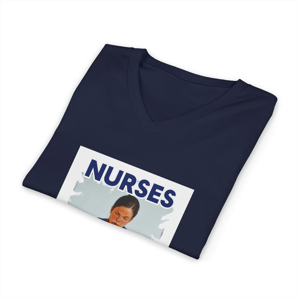 Unisex Lightweight fabric Jersey Short Sleeve V-Neck Tee - Nurses For Healing The Nation (front) - Nurses Standing Up For Humanity (back) - 100% cotton fabric - NFH-V-BC3005