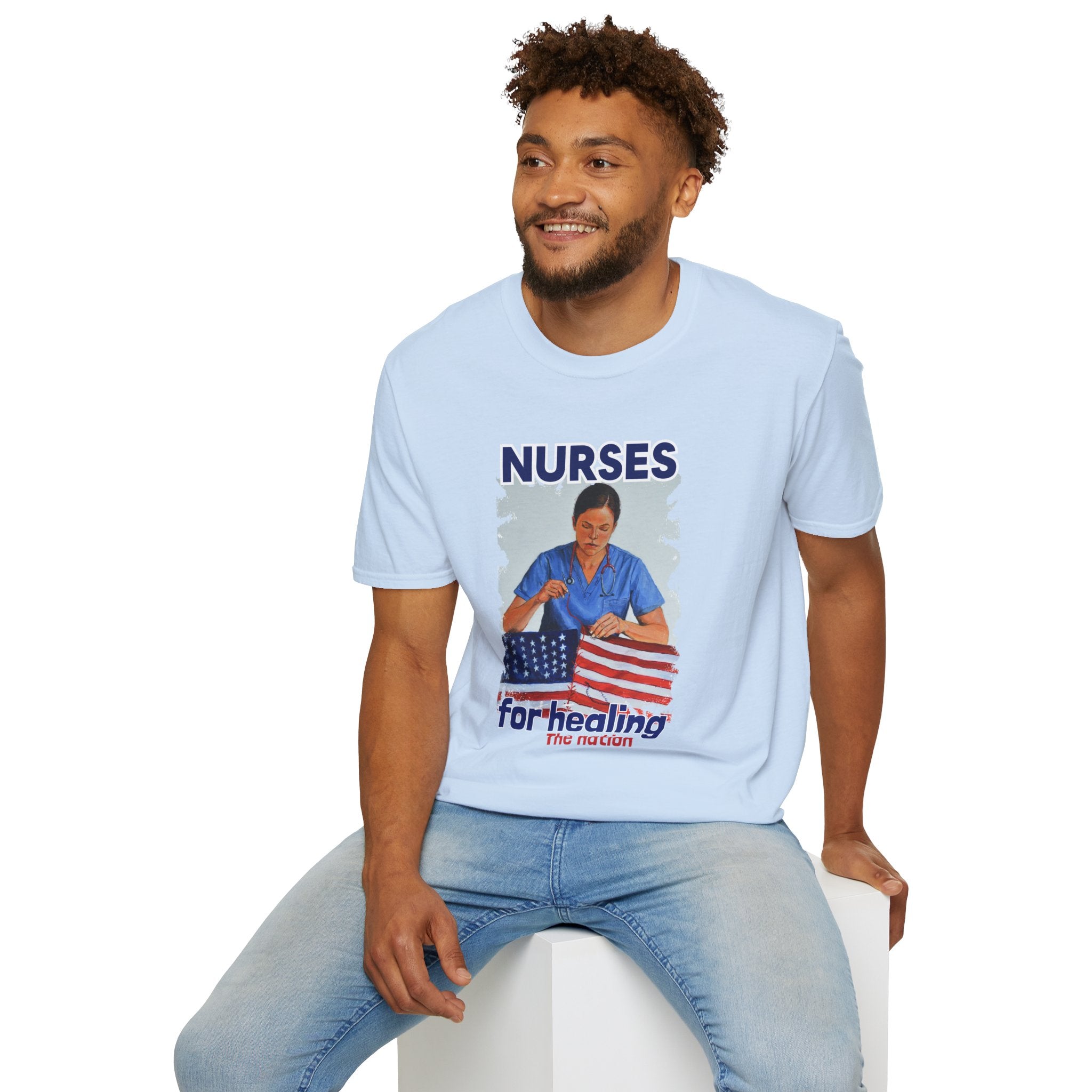 Unisex Lightweight fabric T-Shirt - Nurses For Healing The Nation (front) - Nurses Standing Up For Humanity (back) - 100% ring-spun cotton - NFH-T-G64000