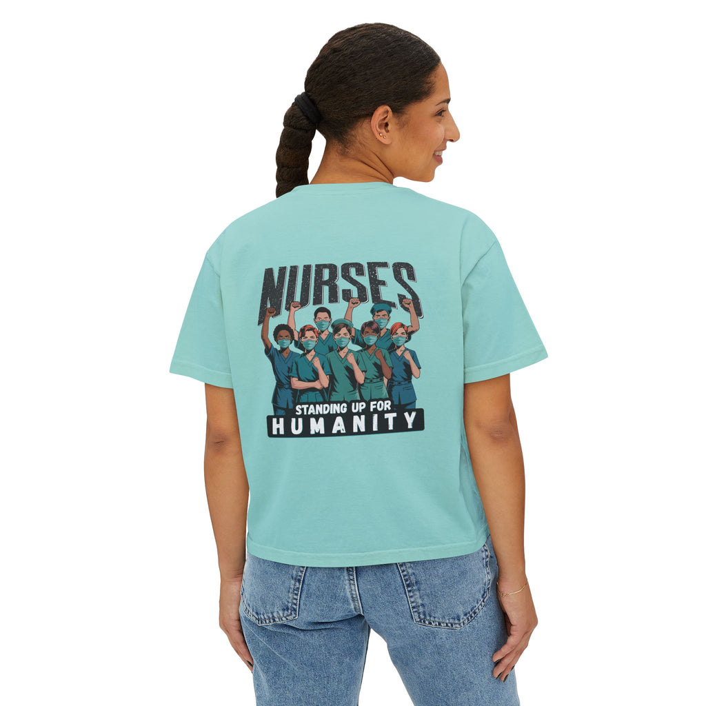 Women's Boxy Heavy fabric Tee - Nurses For Healing The Nation (front) - Nurses Standing Up For Humanity (back) - 100% ring-spun US cotton - NFH-T-CC3023CL