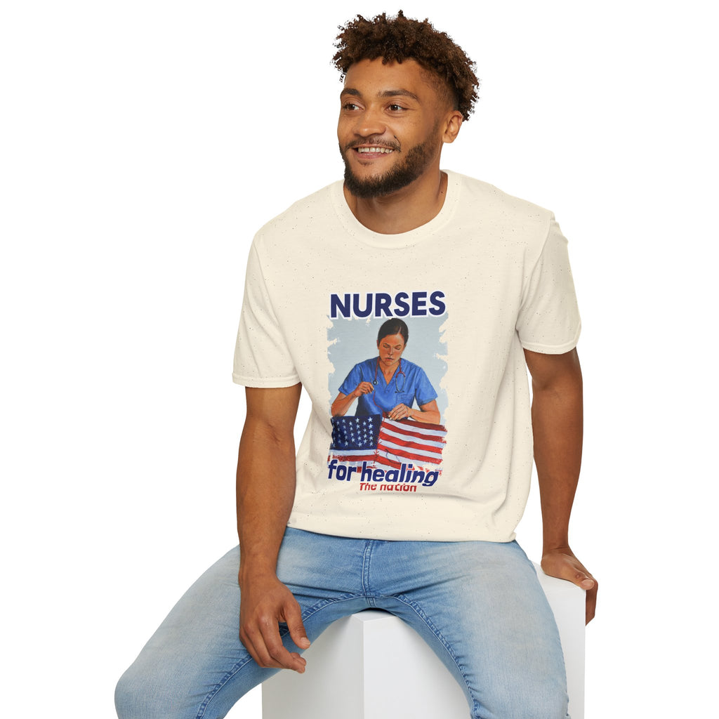 Unisex Lightweight fabric T-Shirt - Nurses For Healing The Nation (front) - Nurses Standing Up For Humanity (back) - 100% ring-spun cotton - NFH-T-G64000