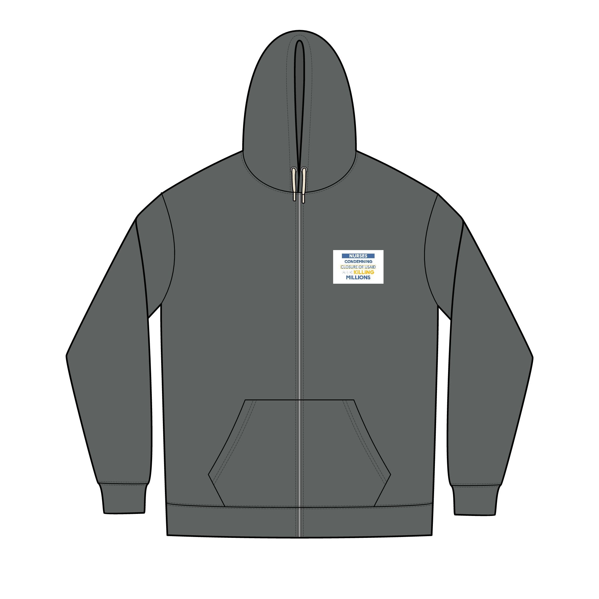 Men's Medium-heavy fabric Full-Zip Hoodie - Nurses Condemning Closure of USAID (front) - Nurses For NIH, CDC, FEMA, USAID And YOU (back) - Medium-heavy fabric - NFG-Z-DT8102