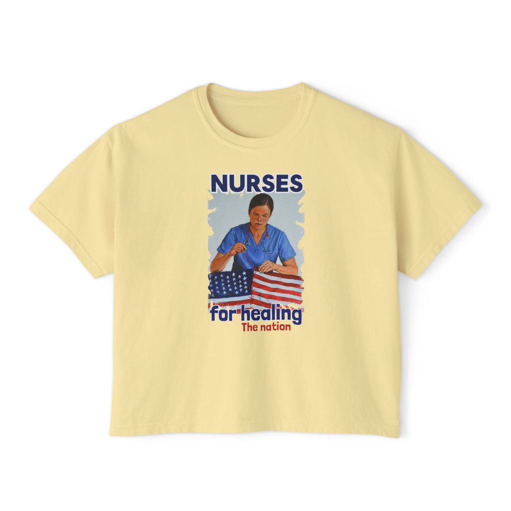 Women's Boxy Heavy fabric Tee - Nurses For Healing The Nation (front) - Nurses Standing Up For Humanity (back) - 100% ring-spun US cotton - NFH-T-CC3023CL