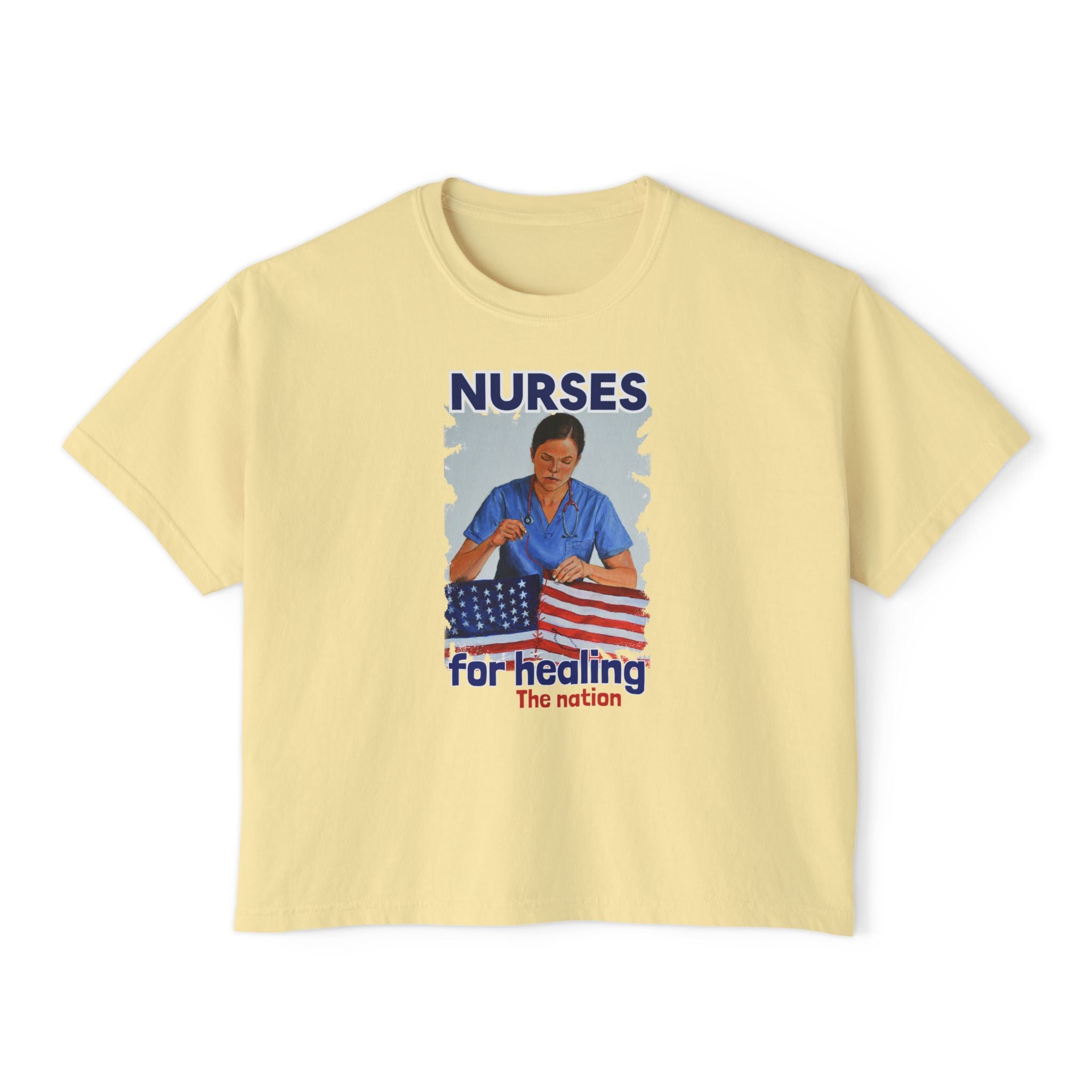 Women's Boxy Heavy fabric Tee - Nurses For Healing The Nation (front) - Nurses Standing Up For Humanity (back) - 100% ring-spun US cotton - NFH-T-CC3023CL