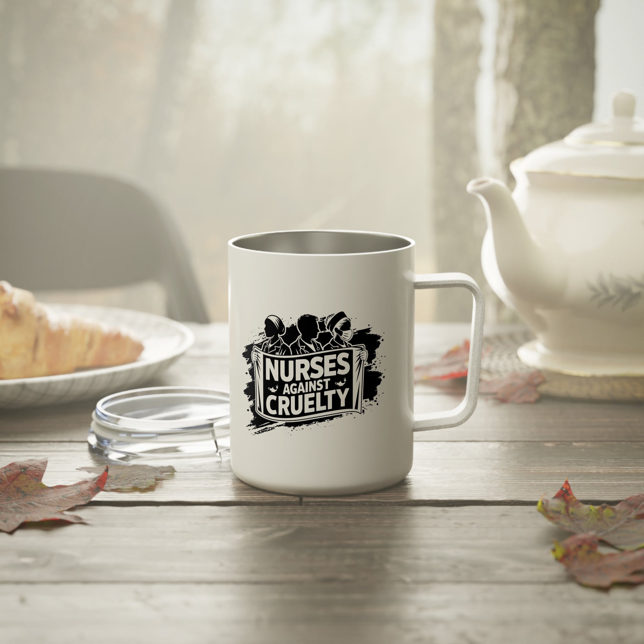 Unisex Insulated Coffee Mug - Nurses Against Fascism (right) - Nurses Against Cruelty (left) - 10oz (0.3l) - NAF-CM-INSULATED