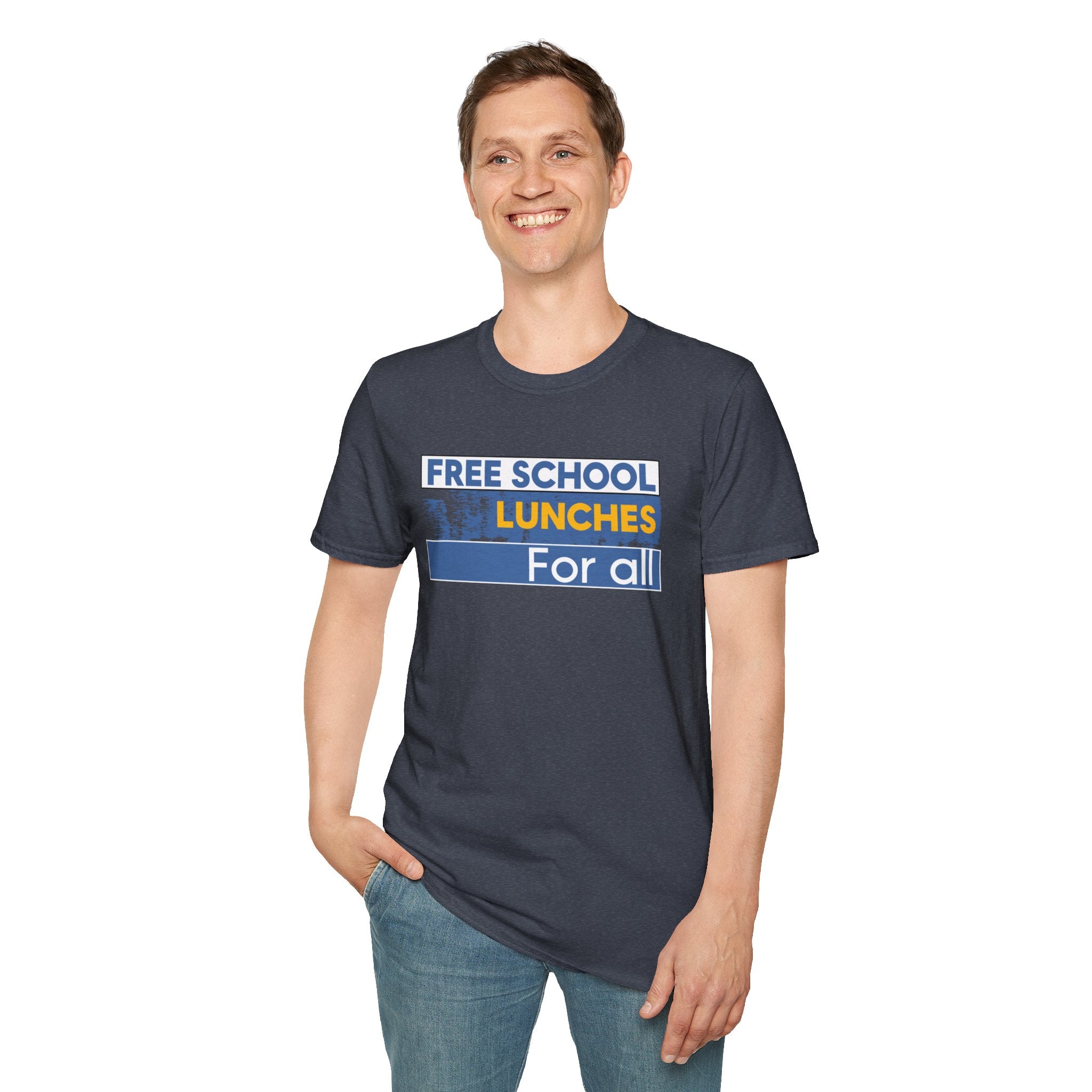 Unisex Lightweight fabric T-Shirt - Free School Lunches For All (front) - Nurses Against The Rich Starving The Poor (back) - 100% ring-spun cotton - NAH-T-G64000