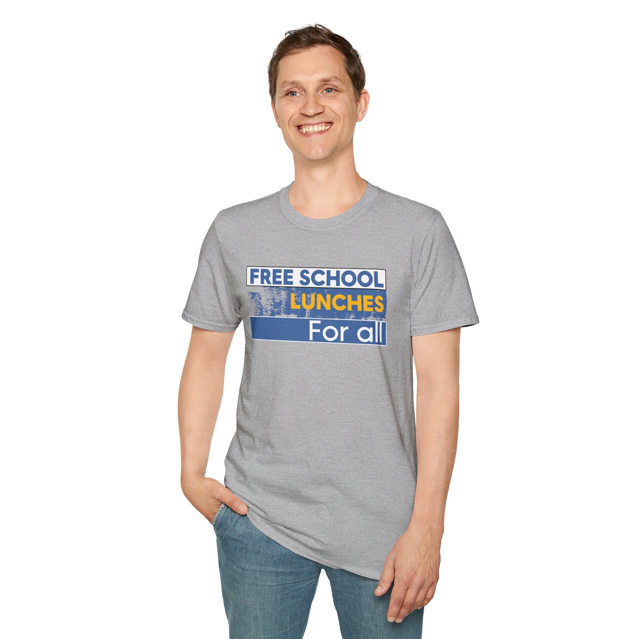 Unisex Lightweight fabric T-Shirt - Free School Lunches For All (front) - Nurses Against The Rich Starving The Poor (back) - 100% ring-spun cotton - NAH-T-G64000