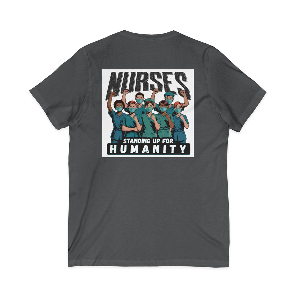 Unisex Lightweight fabric Jersey Short Sleeve V-Neck Tee - Nurses For Healing The Nation (front) - Nurses Standing Up For Humanity (back) - 100% cotton fabric - NFH-V-BC3005