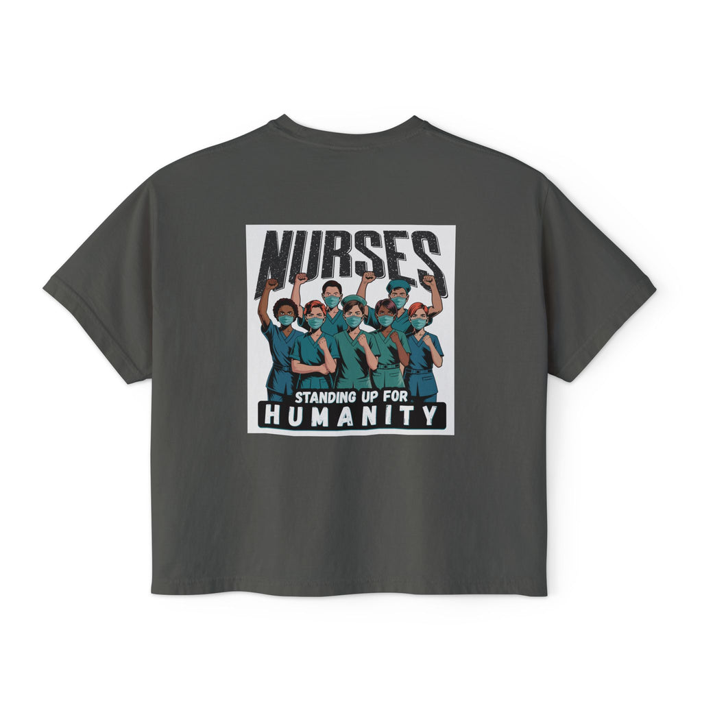 Women's Boxy Heavy fabric Tee - Nurses For Healing The Nation (front) - Nurses Standing Up For Humanity (back) - 100% ring-spun US cotton - NFH-T-CC3023CL