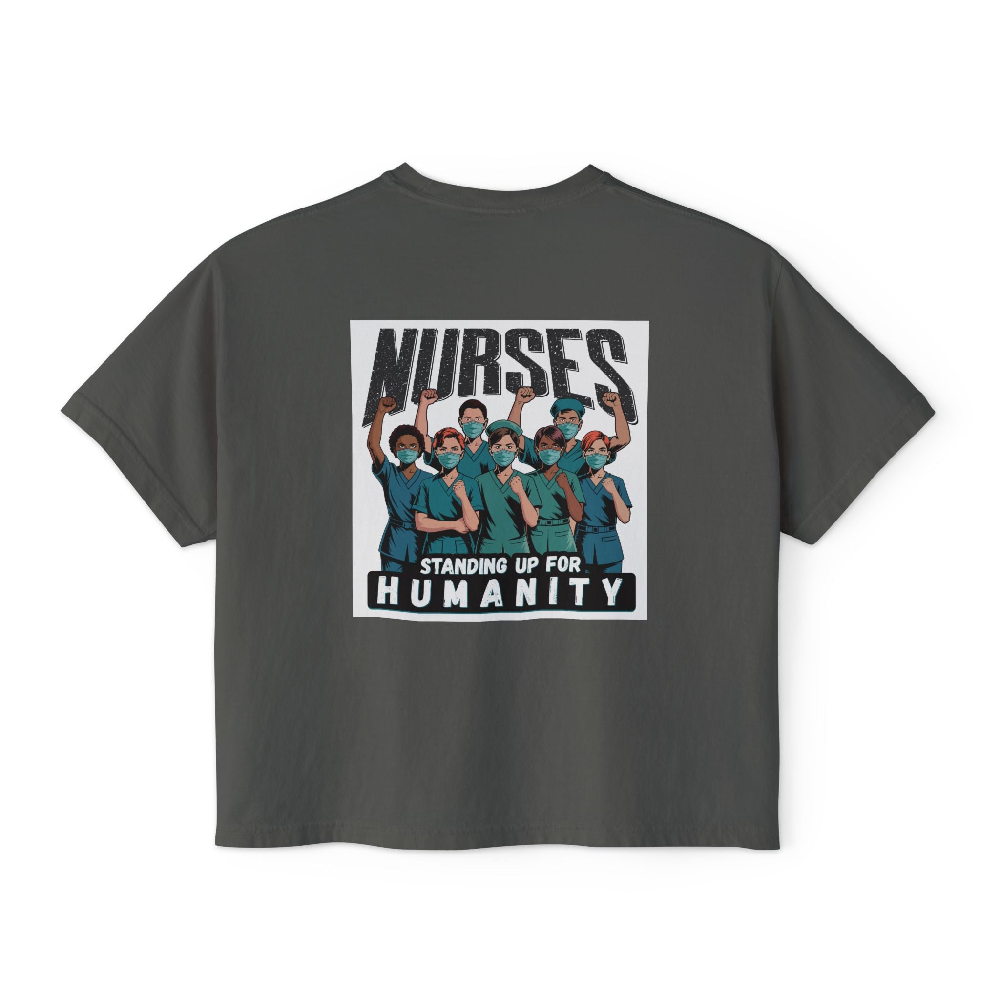 Women's Boxy Heavy fabric Tee - Nurses For Healing The Nation (front) - Nurses Standing Up For Humanity (back) - 100% ring-spun US cotton - NFH-T-CC3023CL