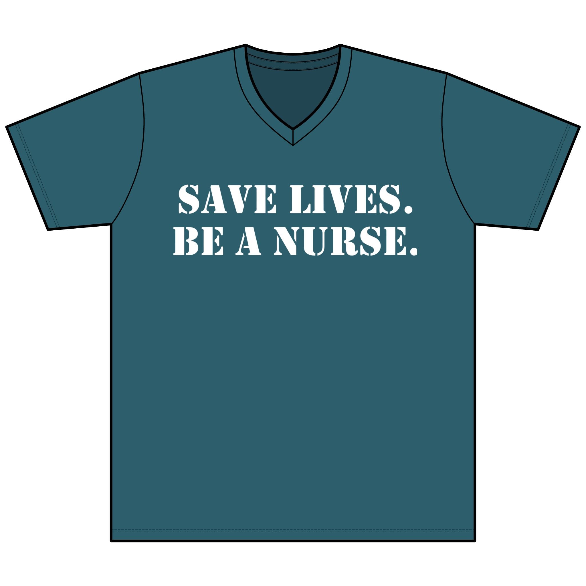Unisex Lightweight fabric Jersey Short Sleeve V-Neck Tee - Save Lives Be A Nurse (front) - Who Advocates? Who Defends? (back) - 100% cotton fabric - SLA-V-BC3005