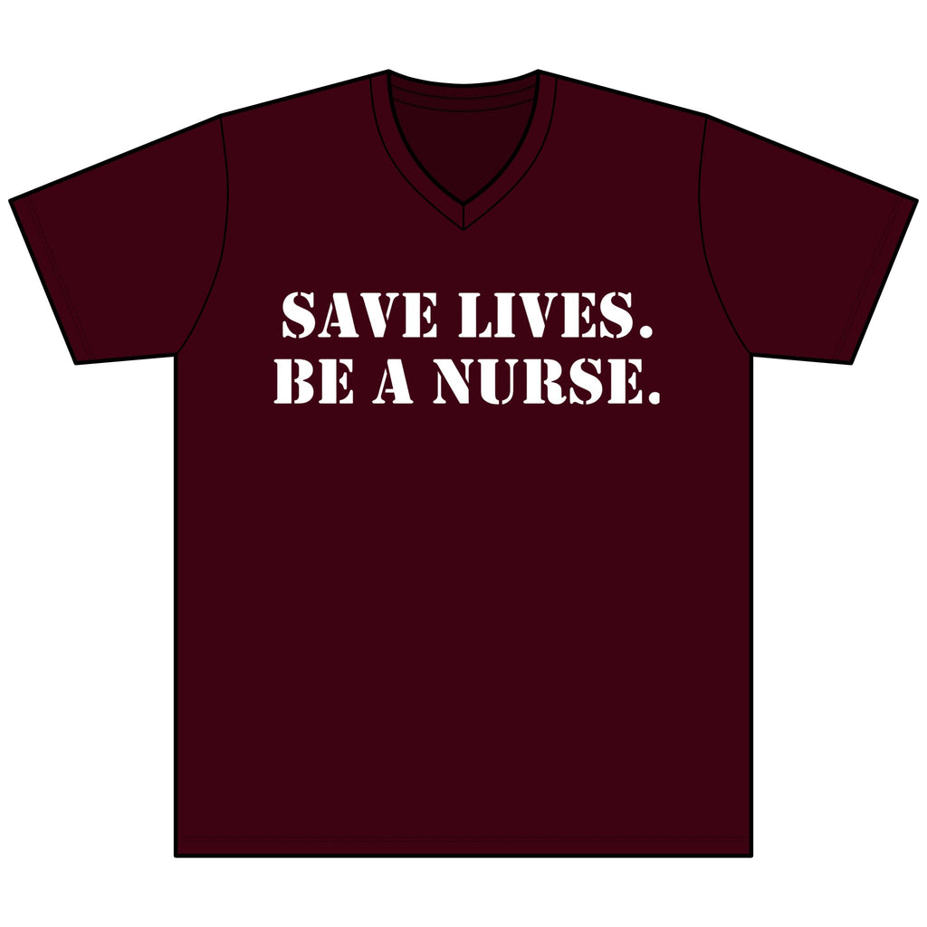 Unisex Lightweight fabric Jersey Short Sleeve V-Neck Tee - Save Lives Be A Nurse (front) - Who Advocates? Who Defends? (back) - 100% cotton fabric - SLA-V-BC3005