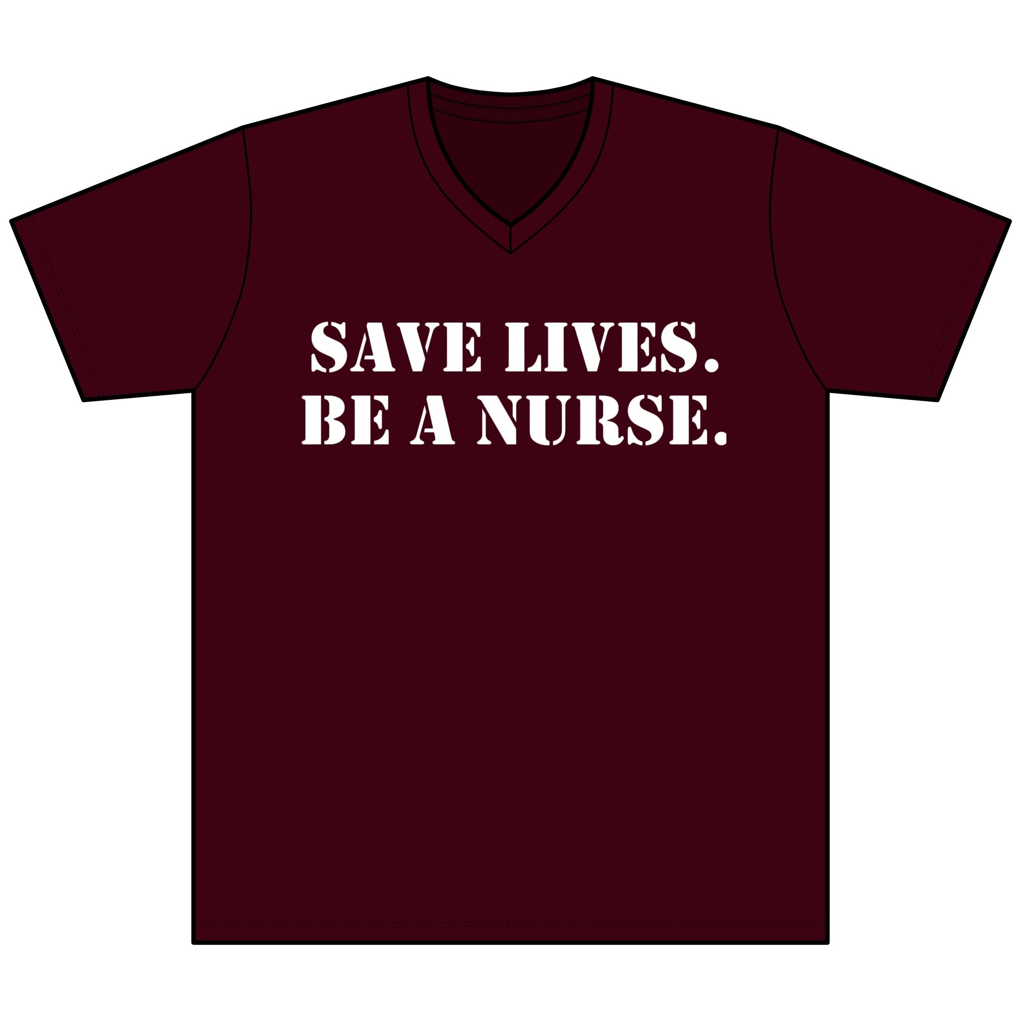 Unisex Lightweight fabric Jersey Short Sleeve V-Neck Tee - Save Lives Be A Nurse (front) - Who Advocates? Who Defends? (back) - 100% cotton fabric - SLA-V-BC3005