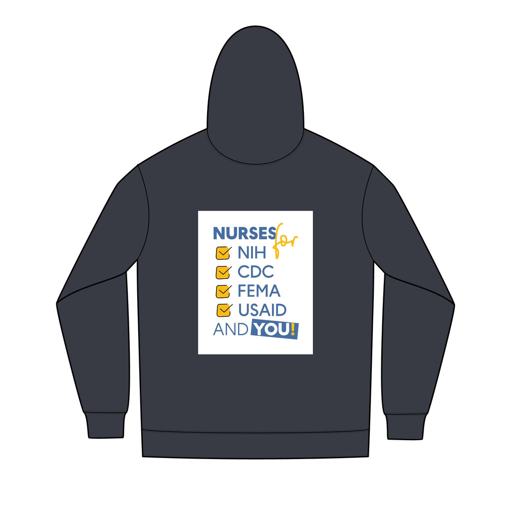 Men's Medium-heavy fabric Full-Zip Hoodie - Nurses Condemning Closure of USAID (front) - Nurses For NIH, CDC, FEMA, USAID And YOU (back) - Medium-heavy fabric - NFG-Z-DT8102